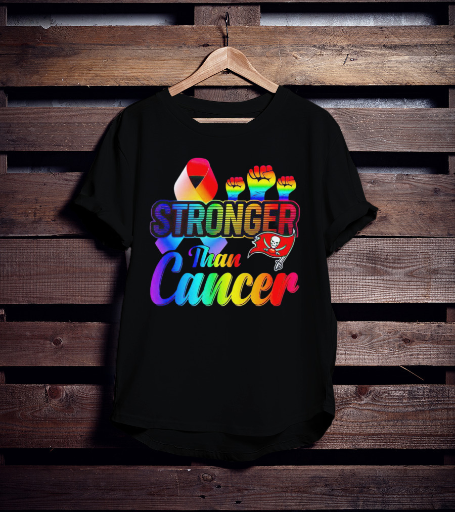 Tampa Bay Buccaneers Stronger Than Cancer Rainbow Ribbon Fists T-Shirt
