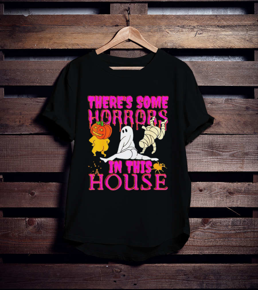 There’s Some Horrors In This House Halloween With Dancing Ghosts Pumpkins And Mummies T-Shirt