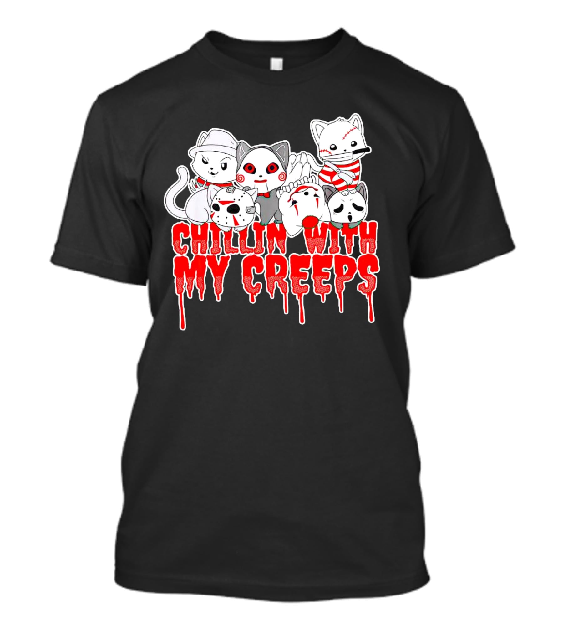 Chillin With My Creeps Cat Horror Icons T-Shirt