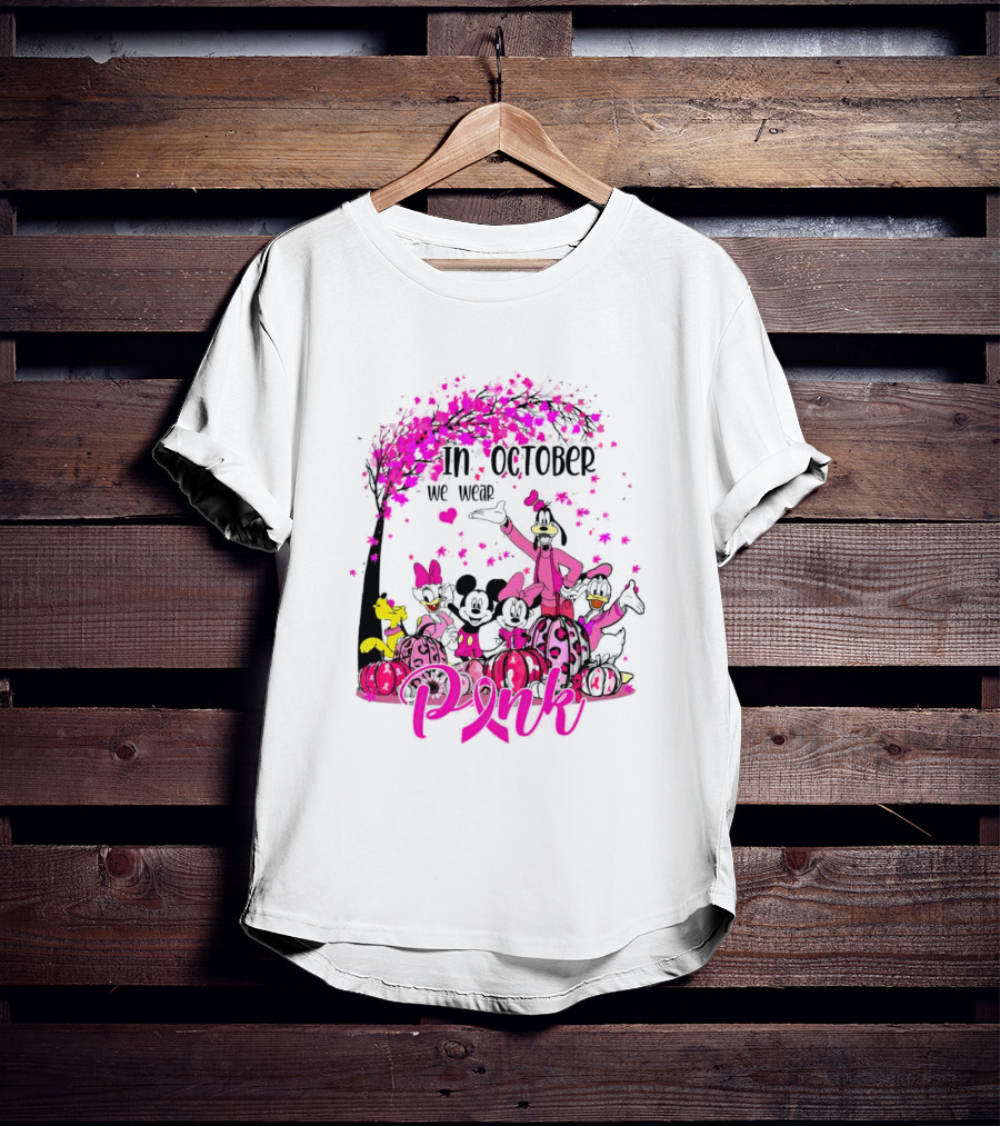 In October We Wear Pink Disney Characters Breast Cancer Awareness T-Shirt