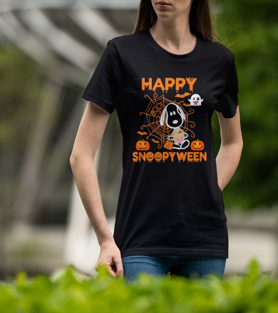 Happy Snoopyween Trick Or Treat Spooky Ghosts Pumpkins And Spider Webs T-Shirt