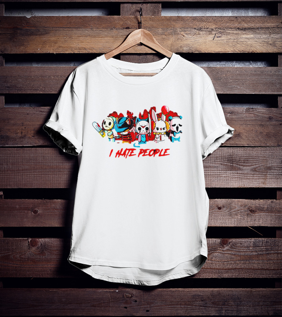 Horror Halloween Chibi Characters I Hate People Chainsaw Knife Balloon T-Shirt