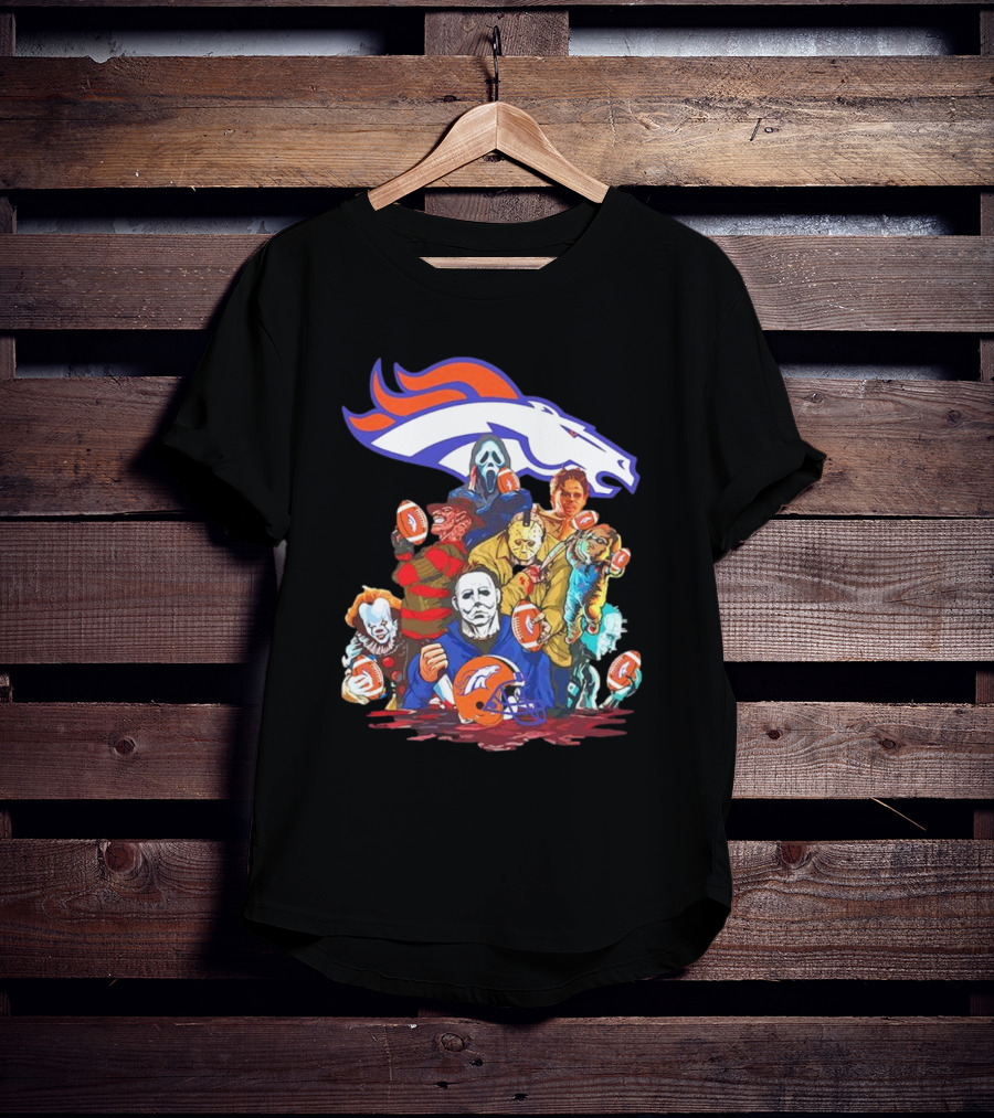 Denver Broncos Horror Movie Icons Mashup T-Shirt