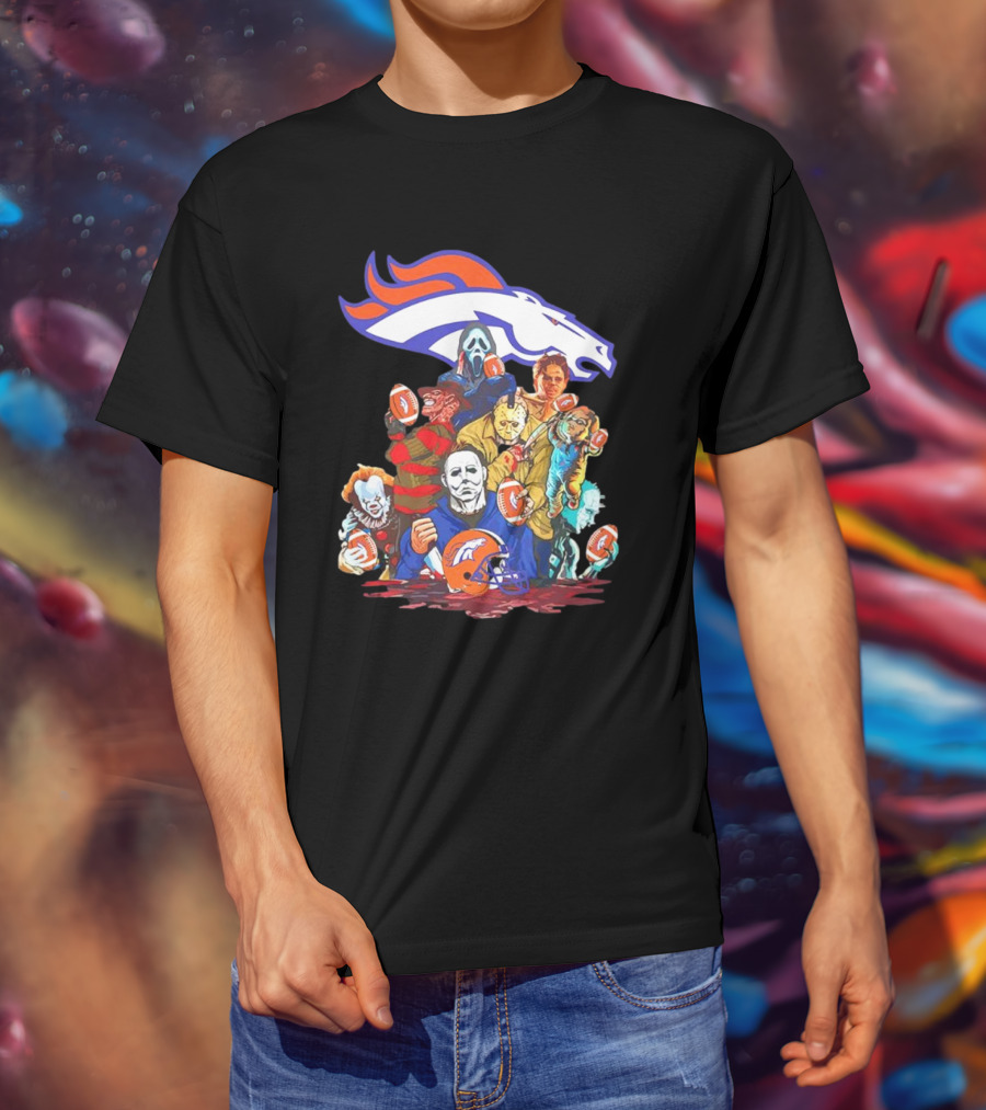 Denver Broncos Horror Movie Icons Mashup T-Shirt