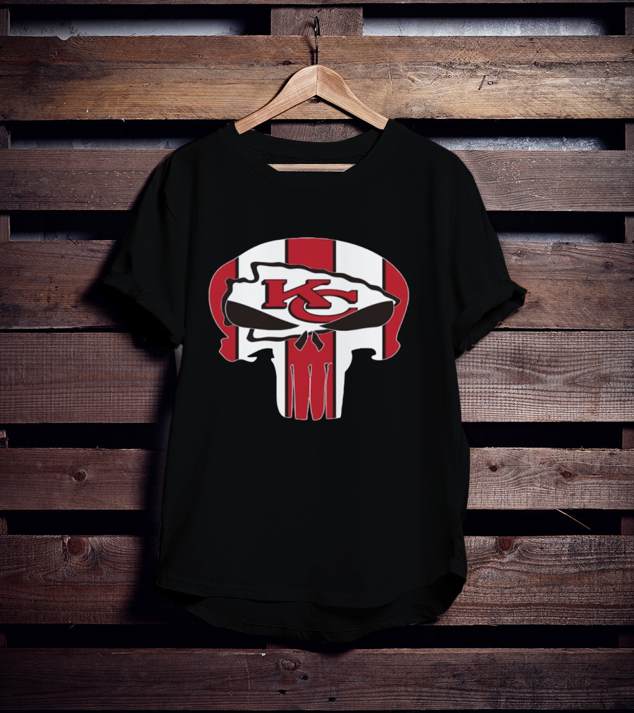 Kansas City Chiefs Skull KC Logo Stripe T-Shirt
