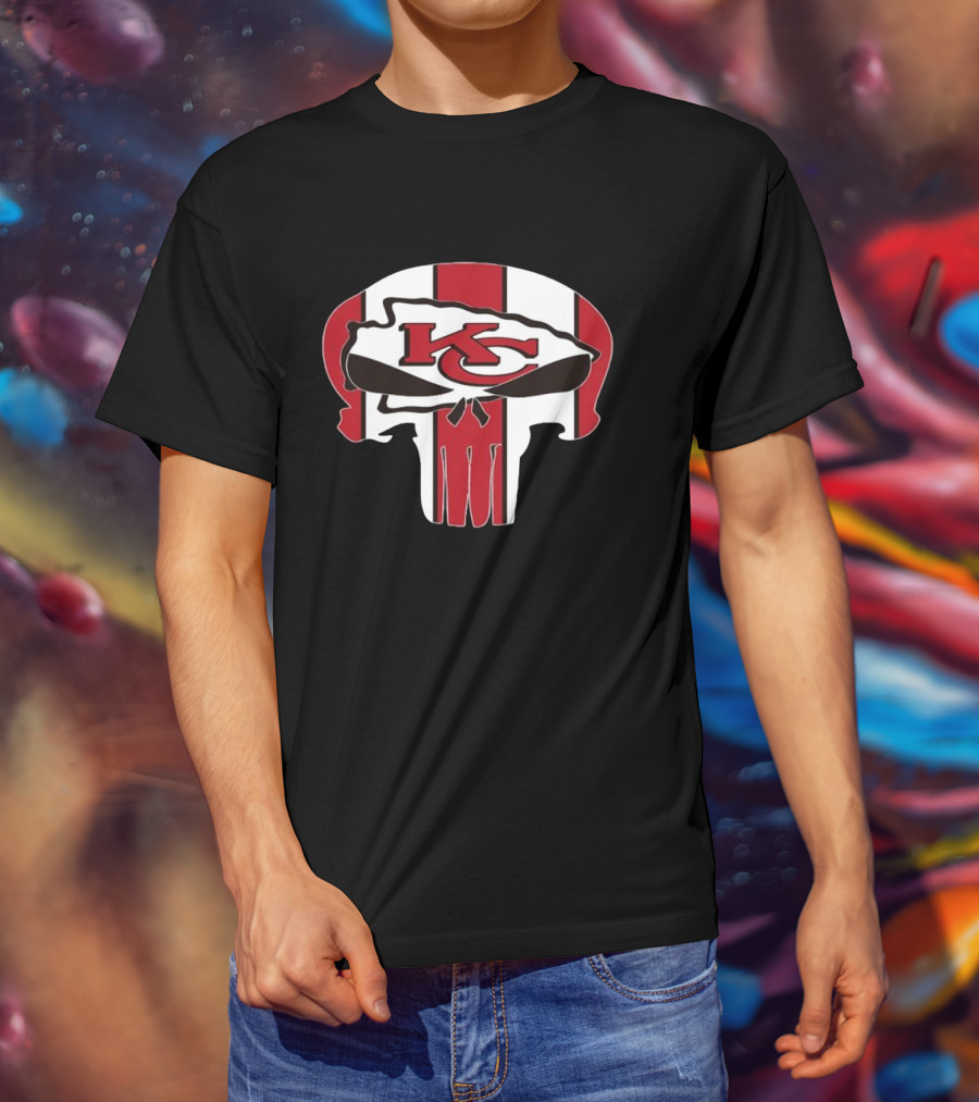 Kansas City Chiefs Skull KC Logo Stripe T-Shirt