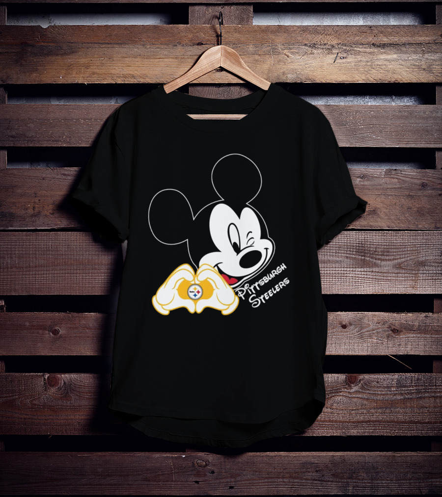 Mickey Mouse Heart Hands Pittsburgh Steelers T-Shirt