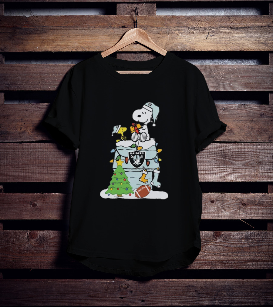 Raiders Snoopy Christmas With Doghouse Lights And Football T-Shirt