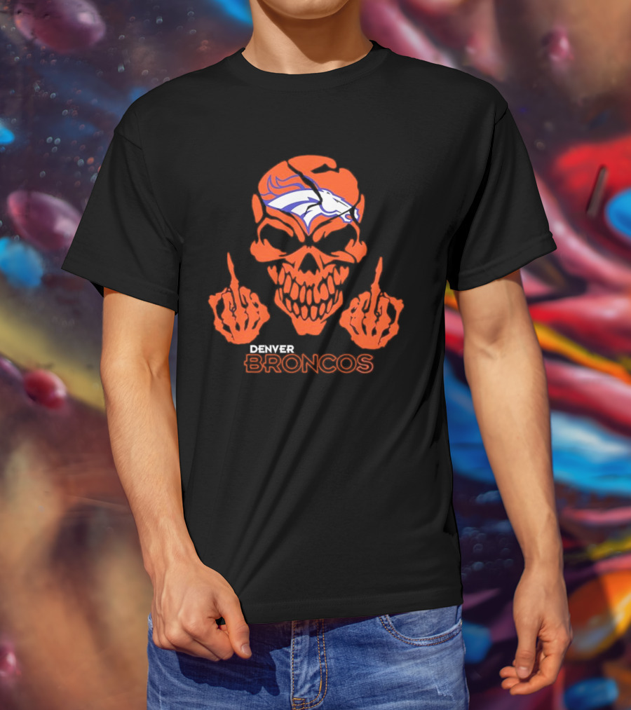 Denver Broncos Skull Middle Finger Iconic T-Shirt