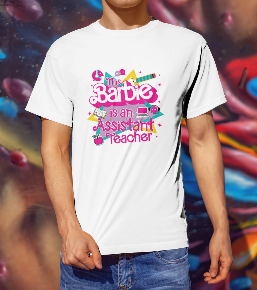 This Barbie Is An Assistant Teacher With Headphones Pencil Book Laptop Apple T-Shirt