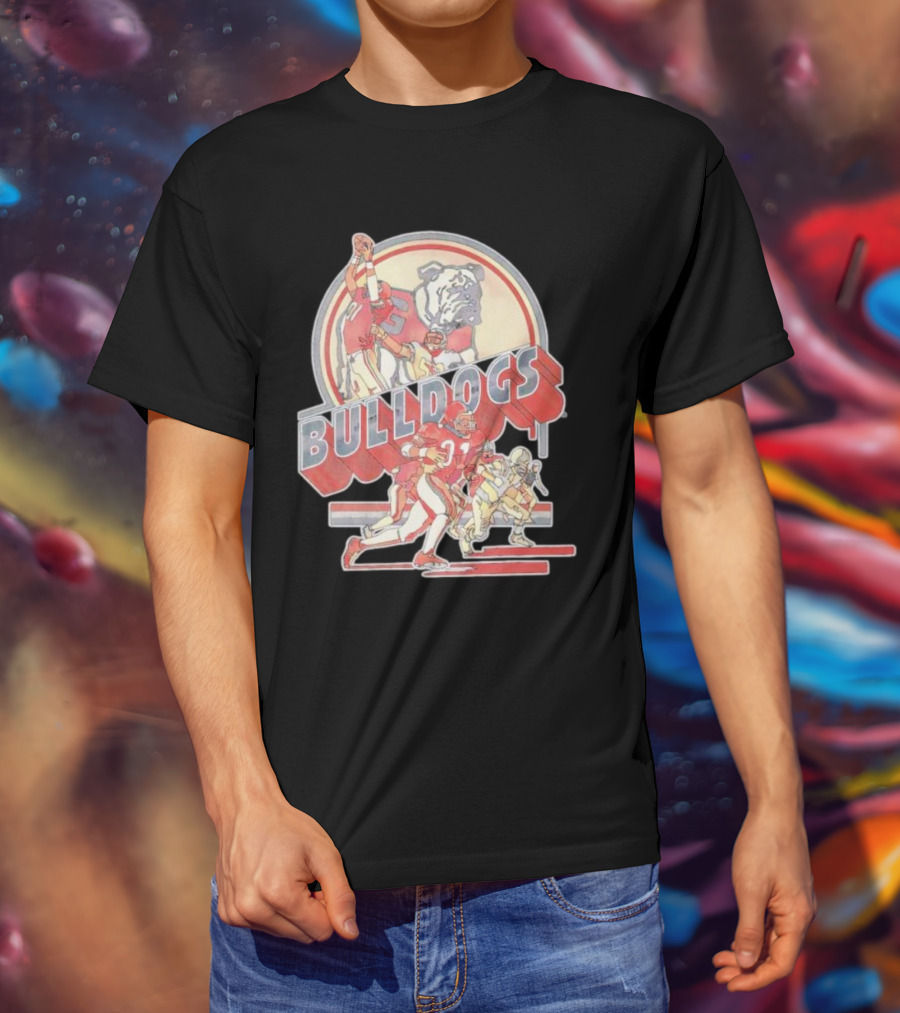 Bulldogs Vintage Football Game Action With Mascot T-Shirt