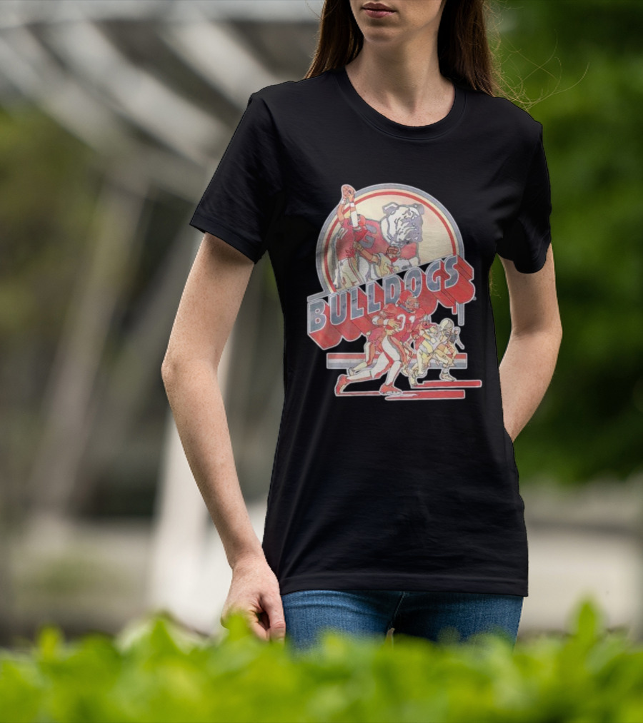 Bulldogs Vintage Football Game Action With Mascot T-Shirt