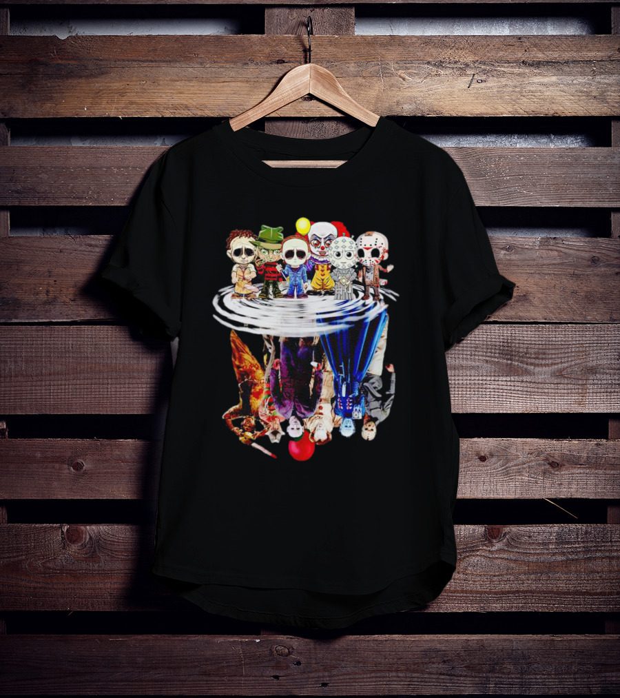 Horror Halloween Chibi Icons Reflecting In Water Mirror T-Shirt