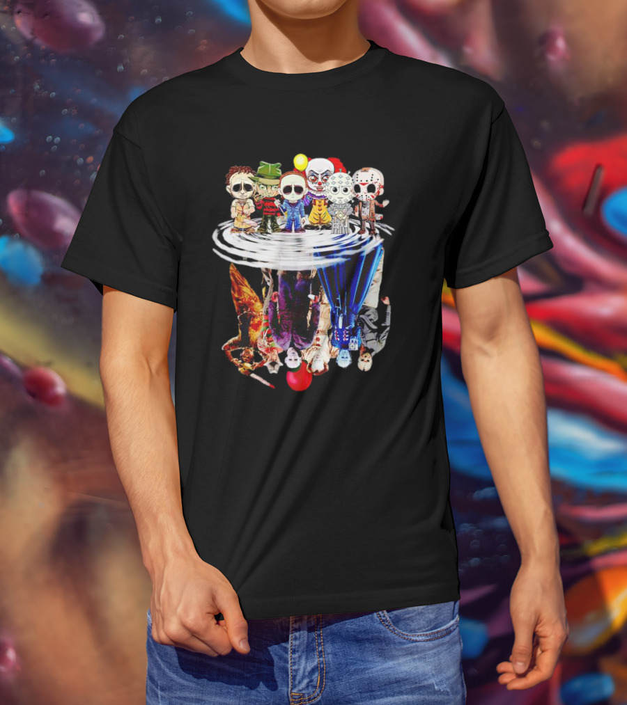 Horror Halloween Chibi Icons Reflecting In Water Mirror T-Shirt