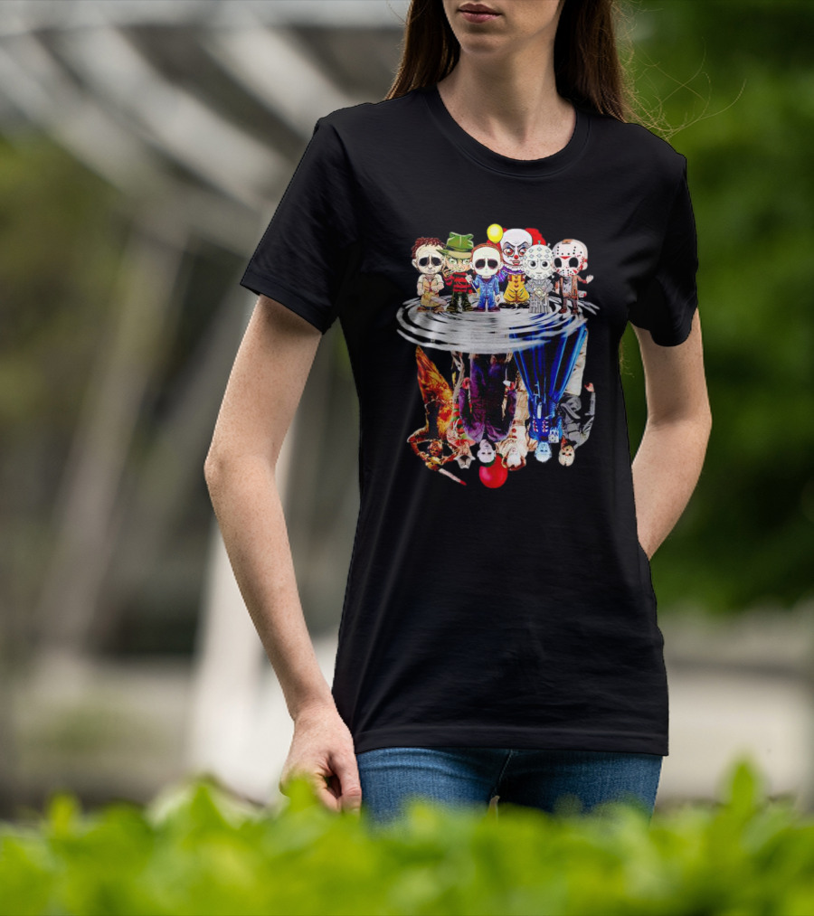 Horror Halloween Chibi Icons Reflecting In Water Mirror T-Shirt