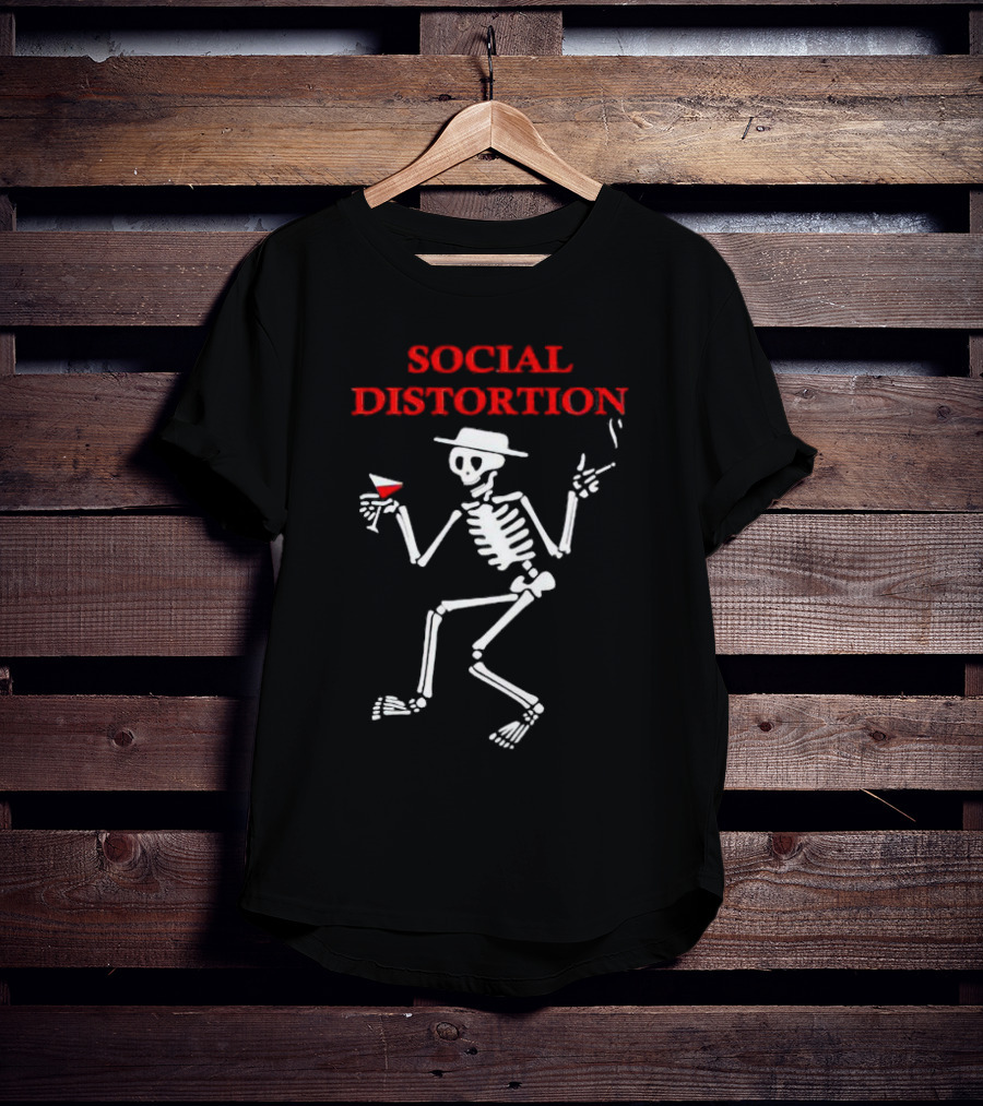 Social Distortion Skeleton With Wine Glass And Cigarette T-Shirt