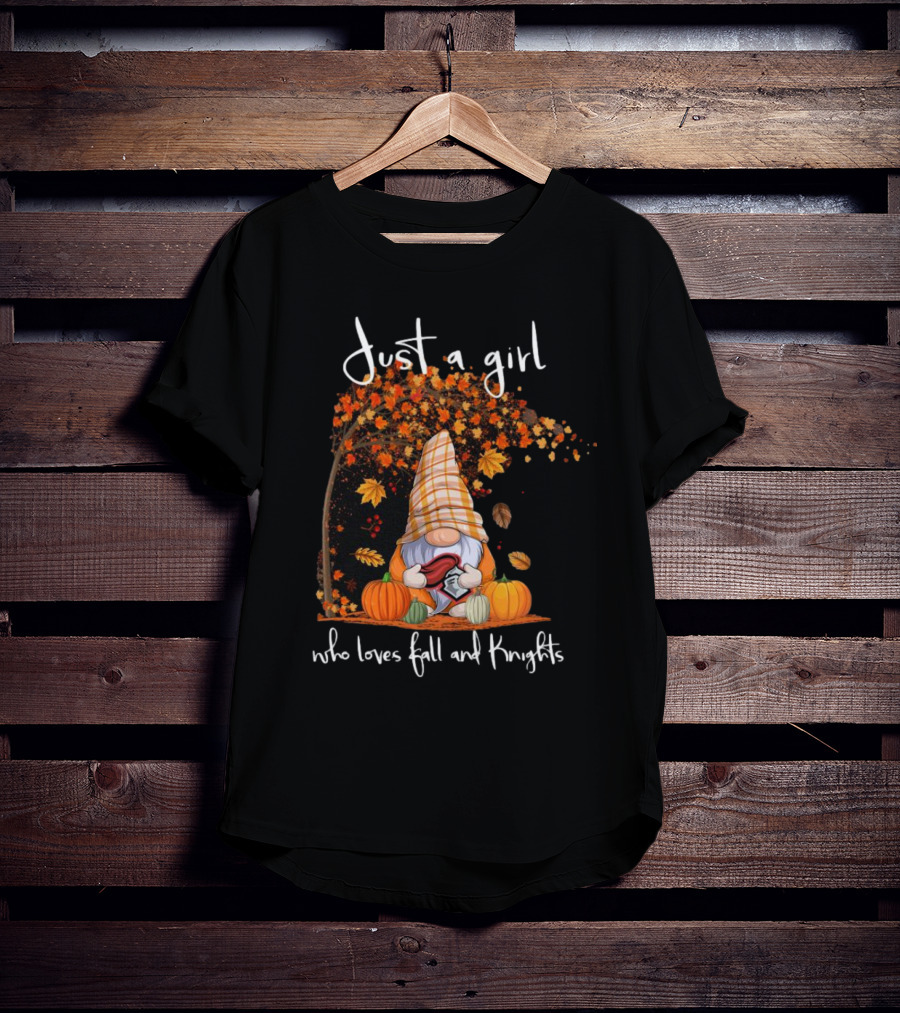 Just A Girl Who Loves Fall And Knights With Gnome And Autumn Leaves T-Shirt