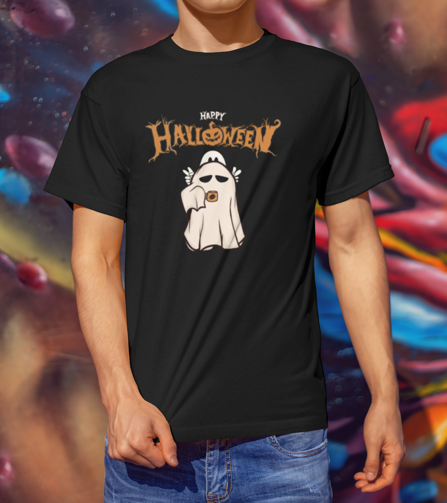 Happy Halloween Ghost Coffee Pumpkin T-Shirt