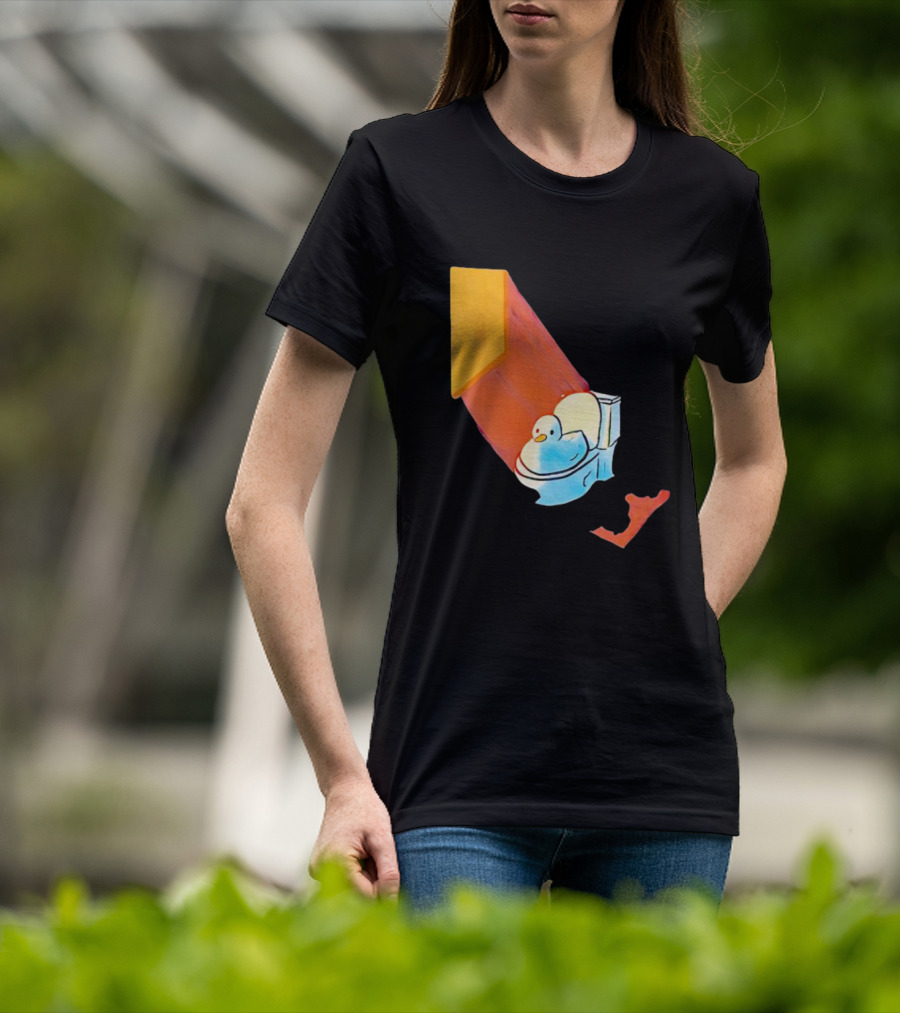 Duck Sitting In Bathroom Corner With Shadow Reflection T-Shirt