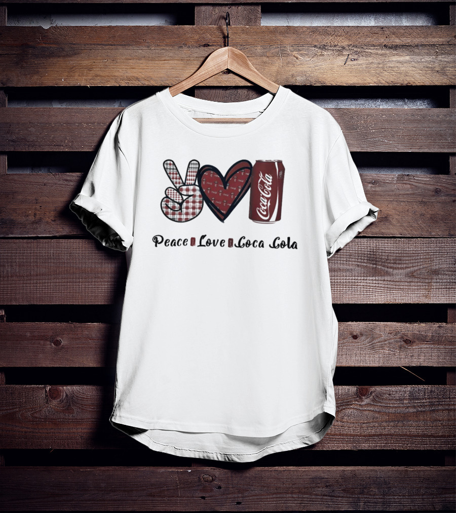Peace Love Coca Cola Can With Heart And Peace Sign T-Shirt