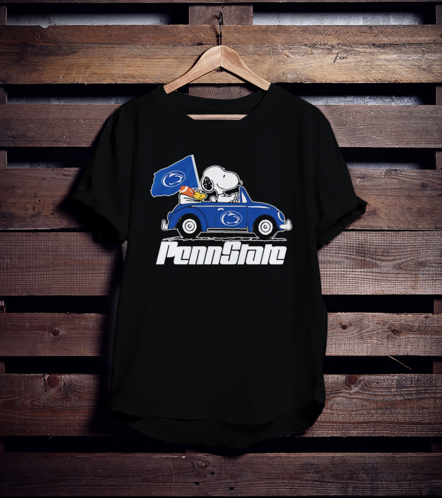 Snoopy And Woodstock Penn State Nittany Lions Driving Car With Flag T-Shirt