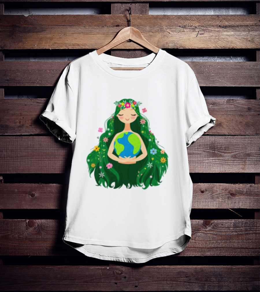 Beautiful Flowing Flower Earth Care Mother Nature Figure T-Shirt