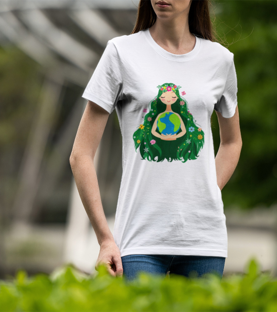 Beautiful Flowing Flower Earth Care Mother Nature Figure T-Shirt