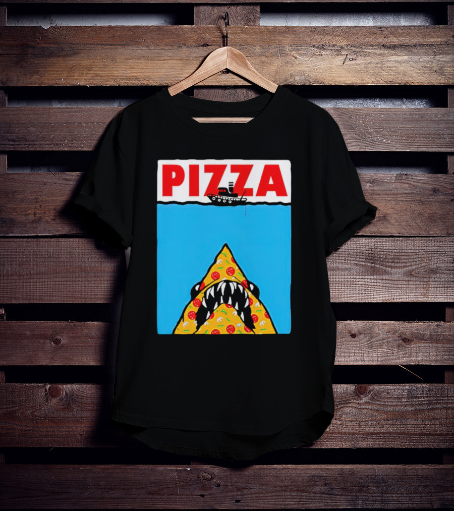 Pizza Slice Jaws Parody With Boat And Ocean T-Shirt