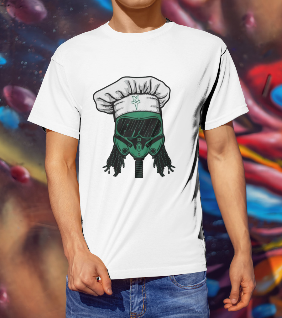 Jet Pilot Cook Chef Hat And Mask With Green Helmet And Braids T-Shirt