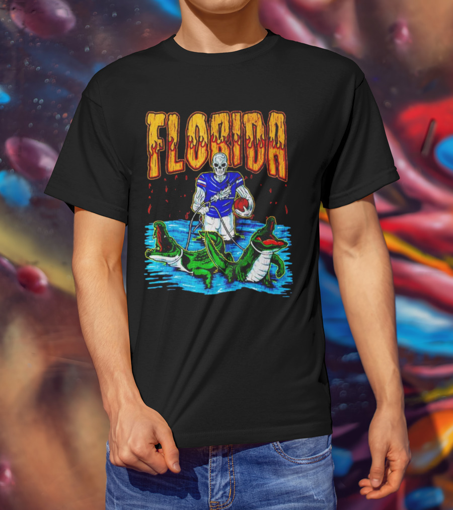 Florida Skeleton Football With Gators T-Shirt