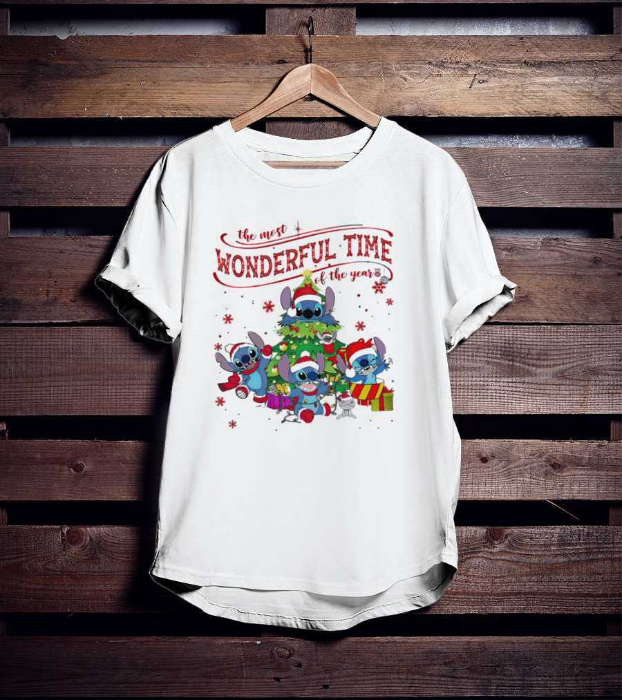 Stitch Christmas Wonderful Time Of The Year With Tree And Gifts T-Shirt