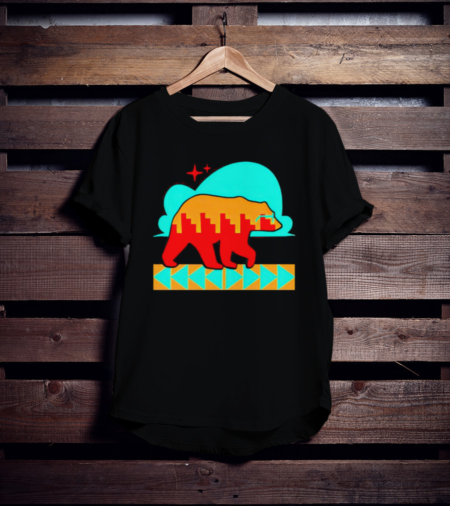 Bear Forward Movement Urban Silhouette Retro Pastel Geometric Path T-Shirt