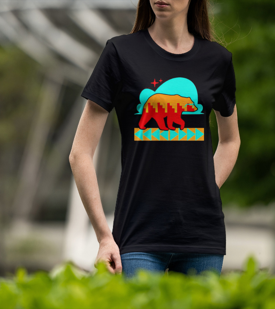 Bear Forward Movement Urban Silhouette Retro Pastel Geometric Path T-Shirt