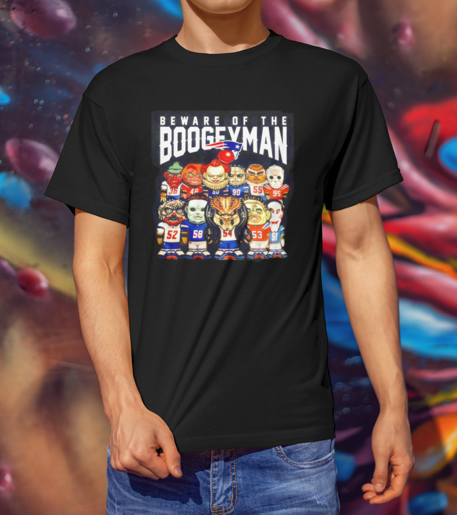 Beware Of The Boogeyman Halloween Patriots Horror Characters Football Players T-Shirt