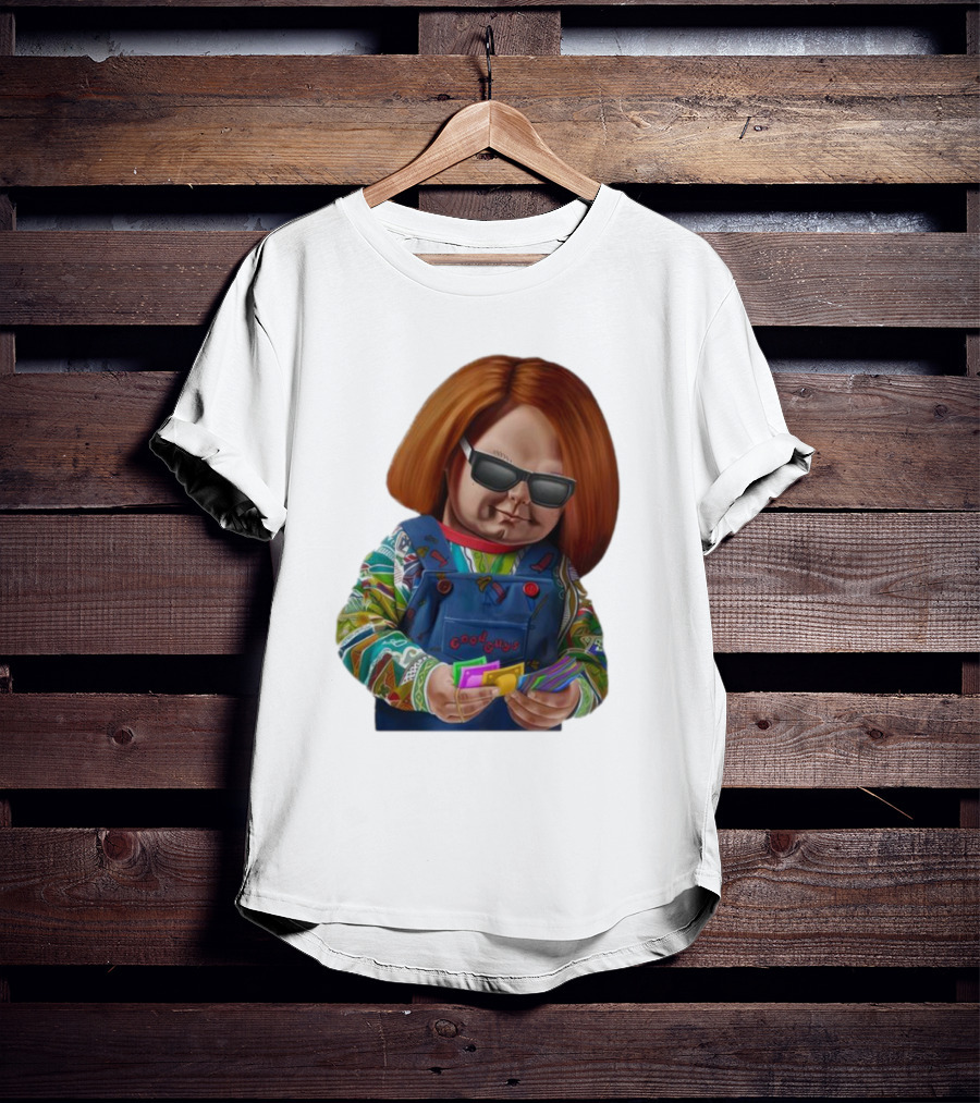 Chucky Good Guys Child’s Play Halloween Icon With Sunglasses And Cards T-Shirt