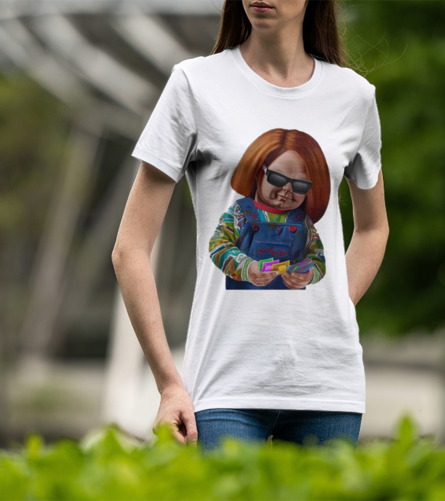 Chucky Good Guys Child’s Play Halloween Icon With Sunglasses And Cards T-Shirt