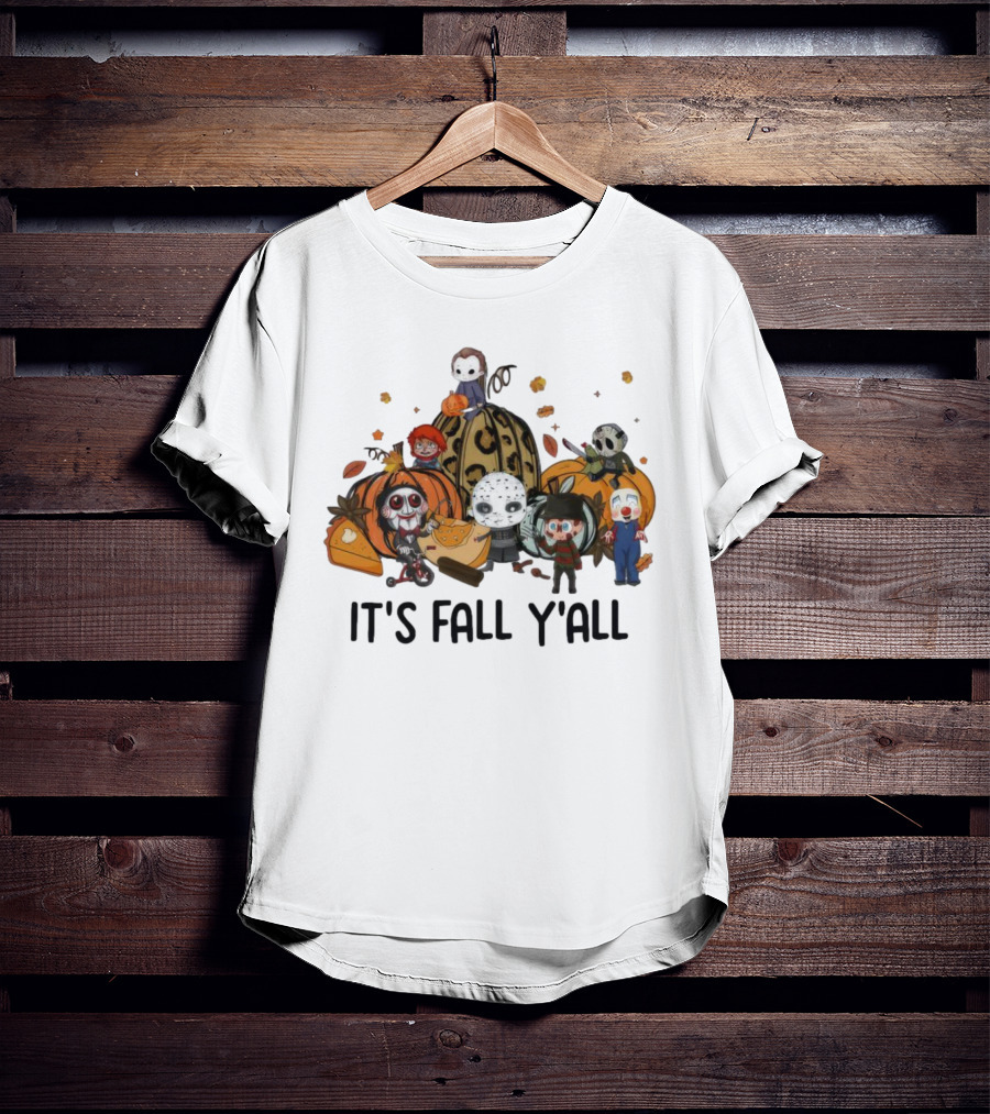Horror Characters It's Fall Y'all Halloween T-Shirt