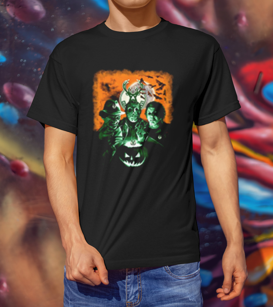 Horror Movies Freddy Krueger Jason Voorhees Michael Myers Milwaukee Bucks Halloween T-Shirt