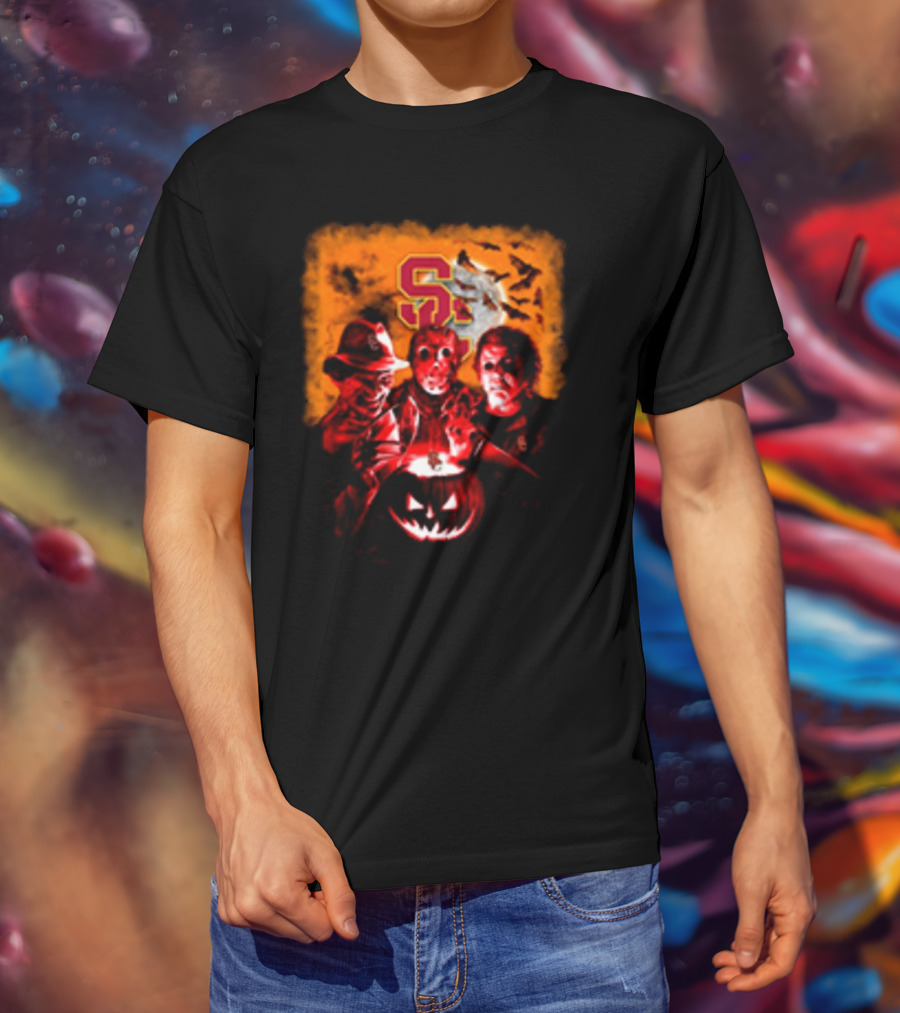 USC Trojans Halloween Freddy Krueger Jason Voorhees Michael Myers Horror Movies T-Shirt