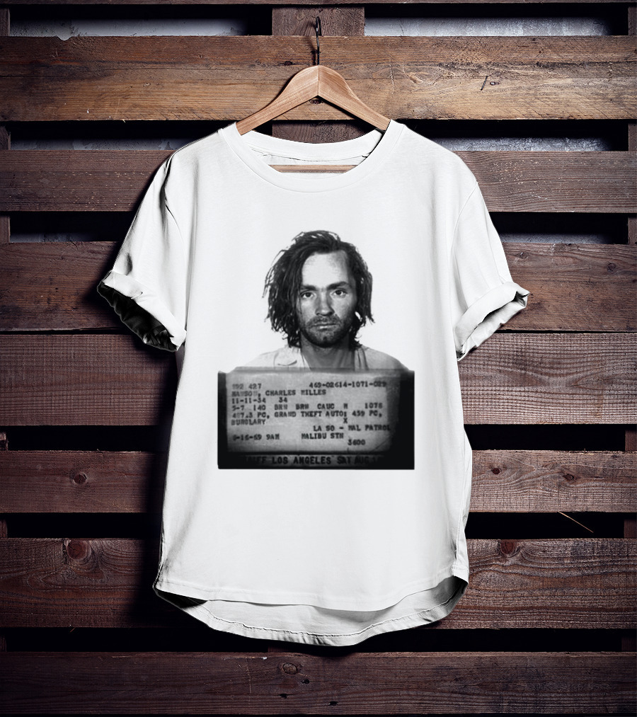 Charles Manson Mugshot Los Angeles Police Department Booking 1969 T-Shirt