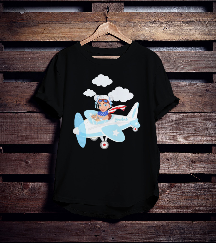 Flying In The USA Xia Brookside Pilot Airplane Cartoon Clouds T-Shirt