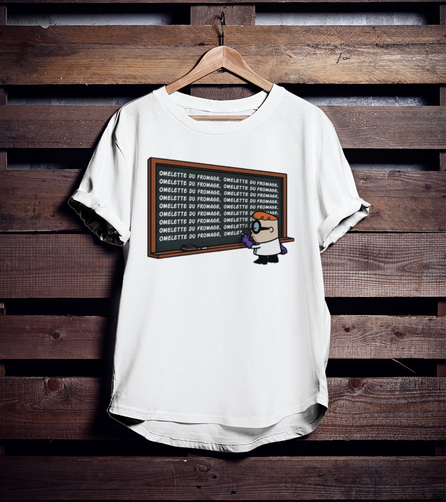 Omelette Du Fromage Chalkboard Cartoon Character Writing T-Shirt