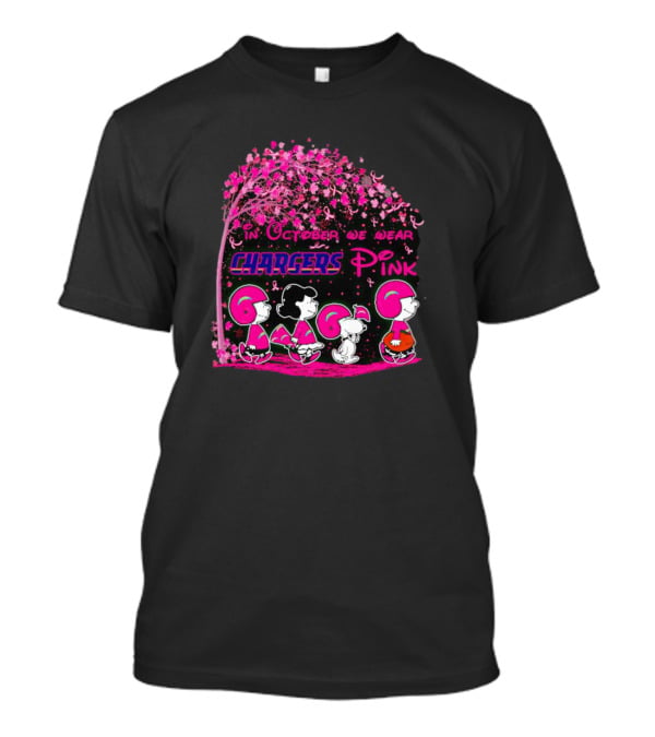 In October We Wear Chargers Pink Peanuts Characters T-Shirt