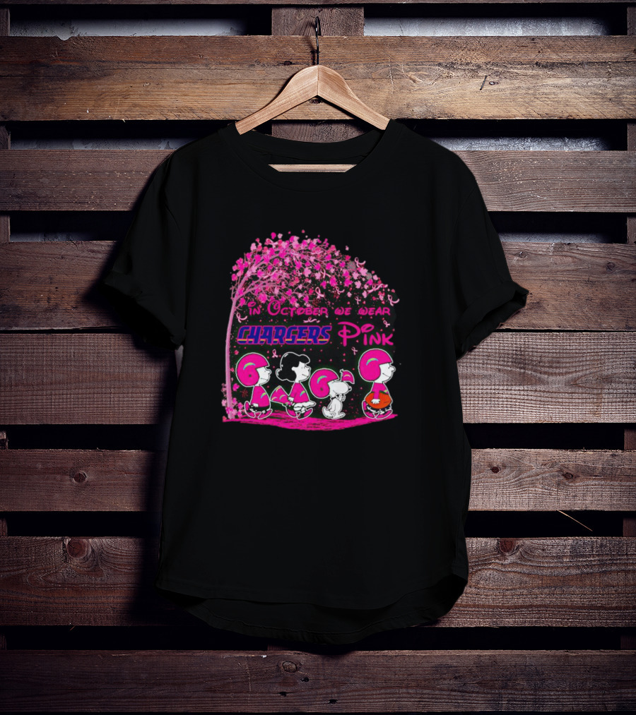 In October We Wear Chargers Pink Peanuts Characters T-Shirt