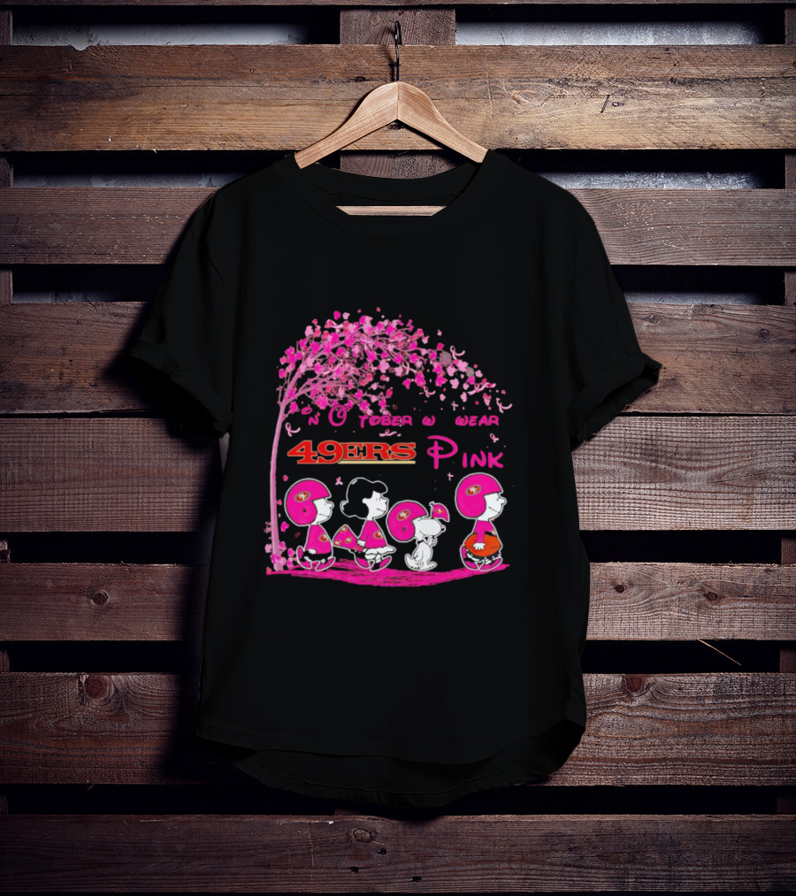 San Francisco 49ers Pink October Peanuts Characters Breast Cancer Awareness T-Shirt