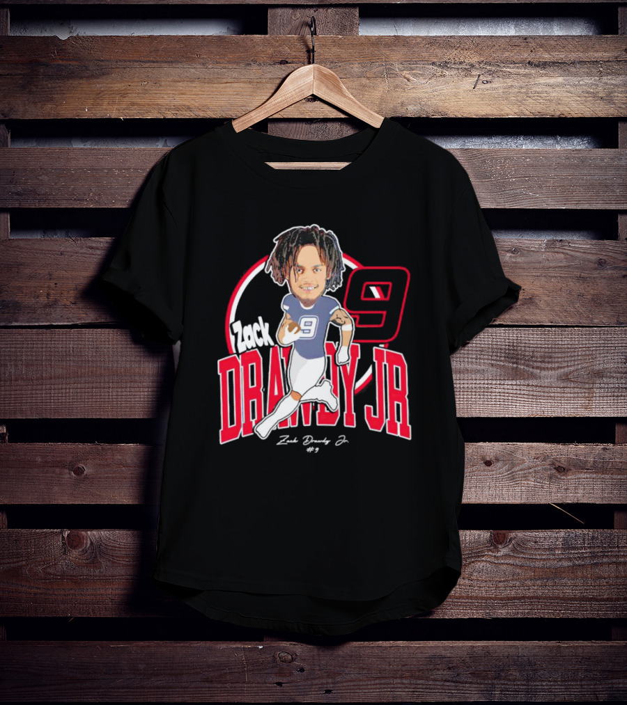 Zack Drawdy Jr Running Caricature #9 Signature Football T-Shirt