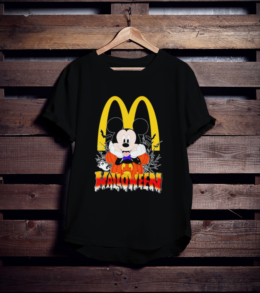 Mickey Mouse Halloween Pumpkin McDonald's Logo With Bats T-Shirt