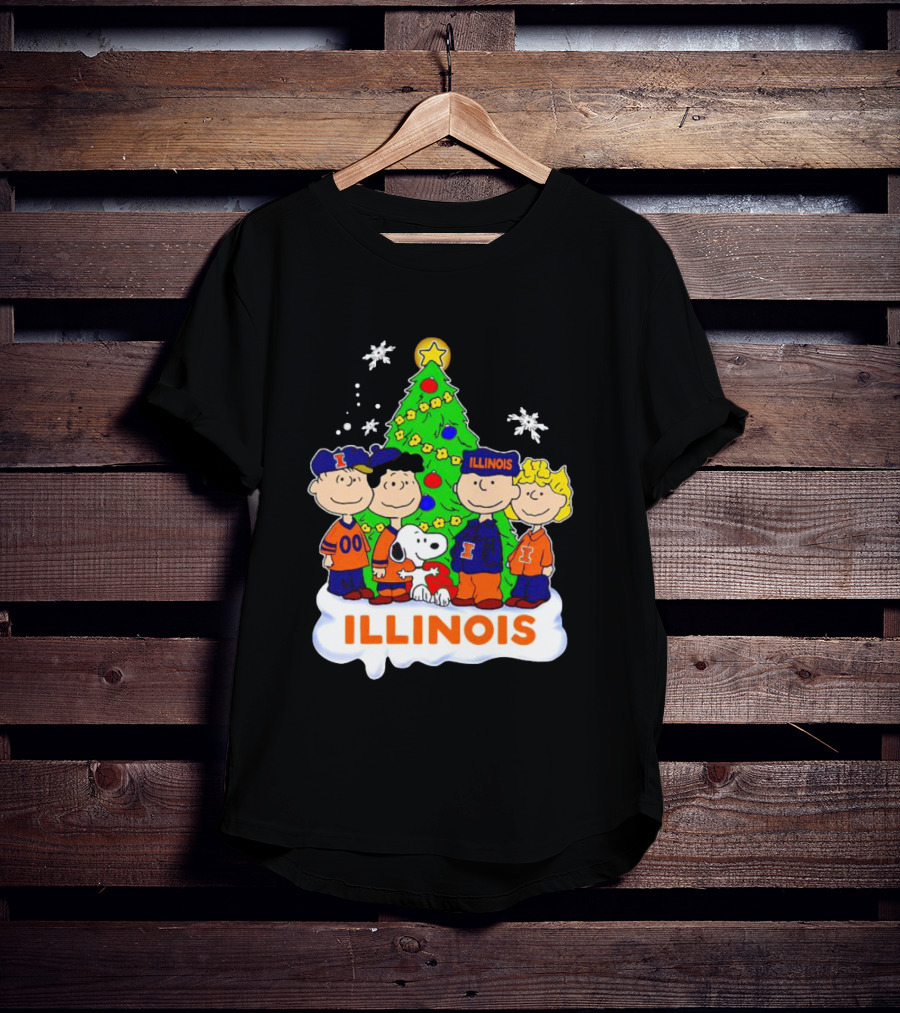 Peanuts Characters Illinois Christmas Tree With Snoopy And Festive Decorations T-Shirt