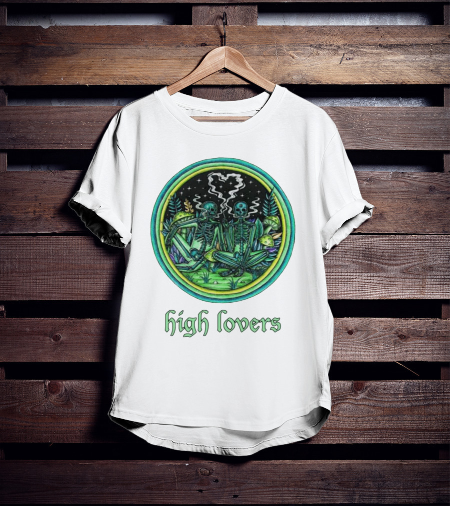 High Lovers Skeletons In Psychedelic Forest Scene T-Shirt