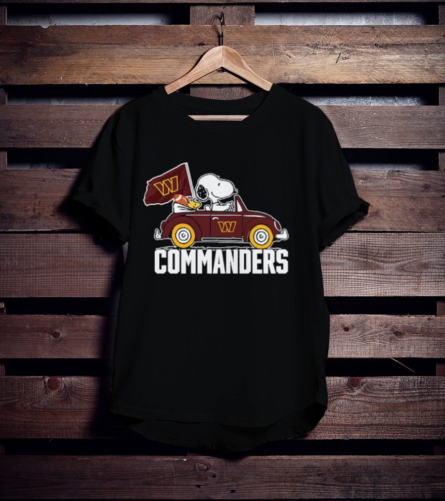 Snoopy And Woodstock Driving Car With Washington Commanders Flag T-Shirt